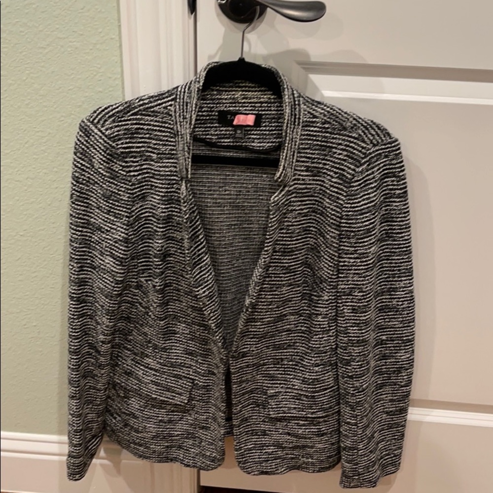 Talbots black and white knit blazer.